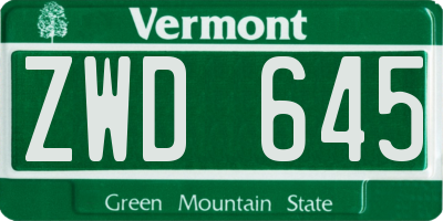 VT license plate ZWD645