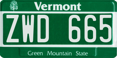 VT license plate ZWD665