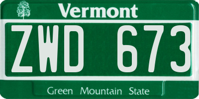 VT license plate ZWD673
