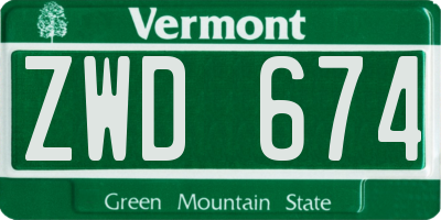 VT license plate ZWD674