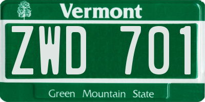 VT license plate ZWD701