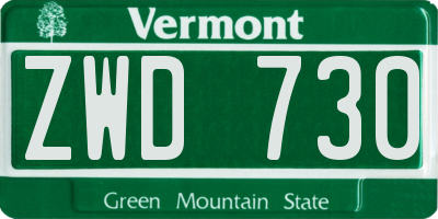 VT license plate ZWD730