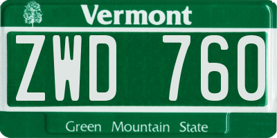 VT license plate ZWD760