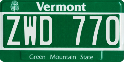 VT license plate ZWD770