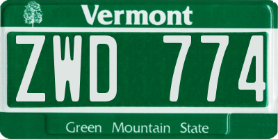 VT license plate ZWD774