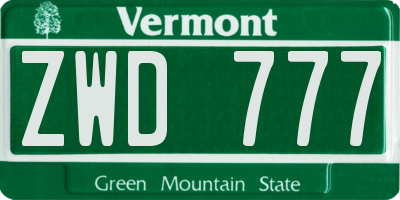 VT license plate ZWD777