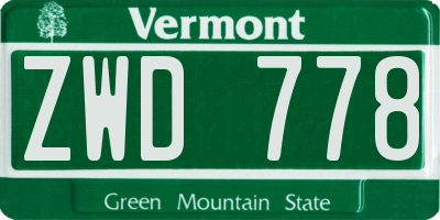 VT license plate ZWD778
