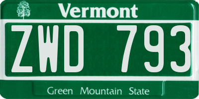 VT license plate ZWD793