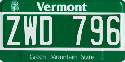 VT license plate ZWD796