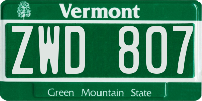 VT license plate ZWD807