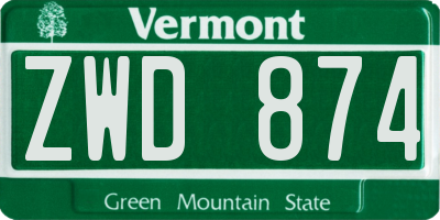 VT license plate ZWD874
