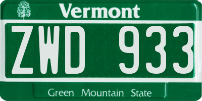 VT license plate ZWD933