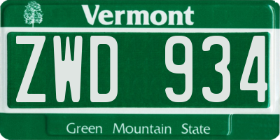 VT license plate ZWD934