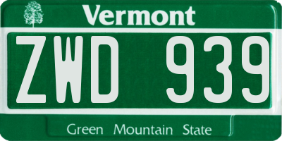 VT license plate ZWD939