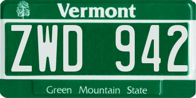 VT license plate ZWD942