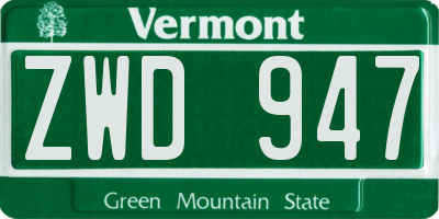 VT license plate ZWD947