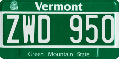 VT license plate ZWD950