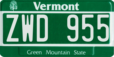 VT license plate ZWD955