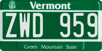 VT license plate ZWD959