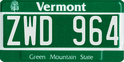 VT license plate ZWD964