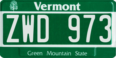 VT license plate ZWD973