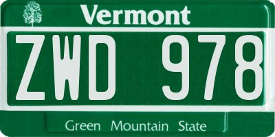 VT license plate ZWD978