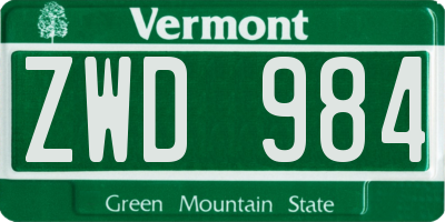 VT license plate ZWD984
