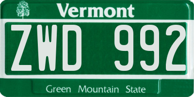 VT license plate ZWD992