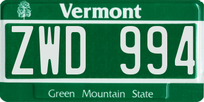 VT license plate ZWD994