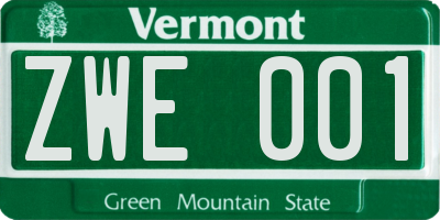 VT license plate ZWE001