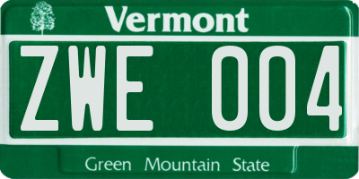 VT license plate ZWE004