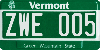 VT license plate ZWE005