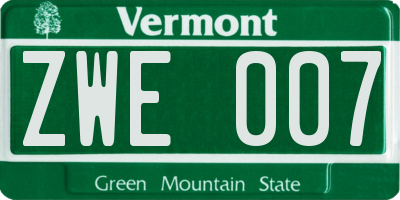 VT license plate ZWE007
