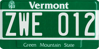 VT license plate ZWE012