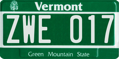VT license plate ZWE017