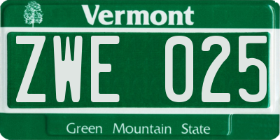 VT license plate ZWE025