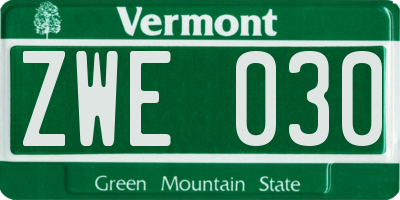 VT license plate ZWE030