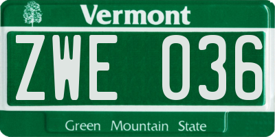 VT license plate ZWE036