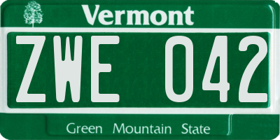 VT license plate ZWE042