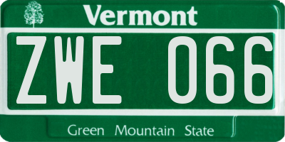 VT license plate ZWE066