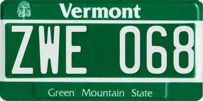 VT license plate ZWE068