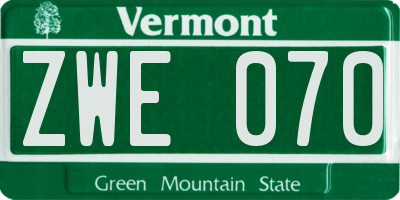 VT license plate ZWE070