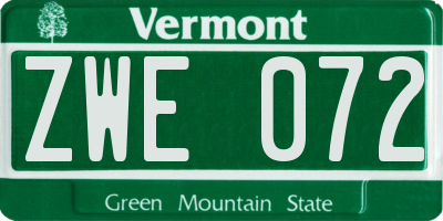 VT license plate ZWE072