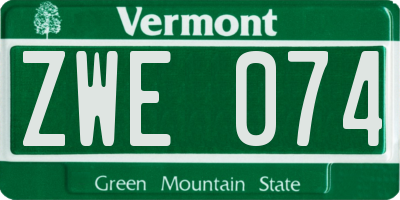 VT license plate ZWE074