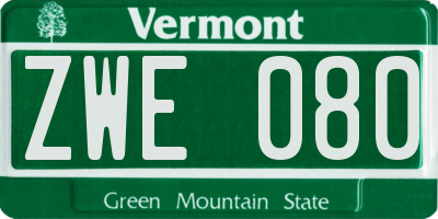 VT license plate ZWE080