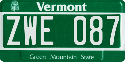 VT license plate ZWE087