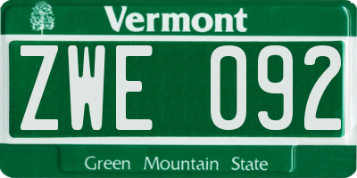 VT license plate ZWE092