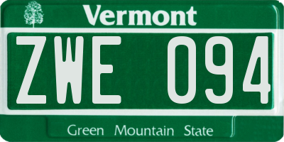 VT license plate ZWE094