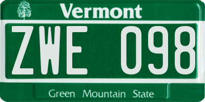 VT license plate ZWE098