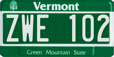 VT license plate ZWE102
